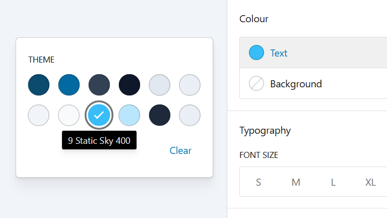 The block editor color picker with palette color 9 selected.